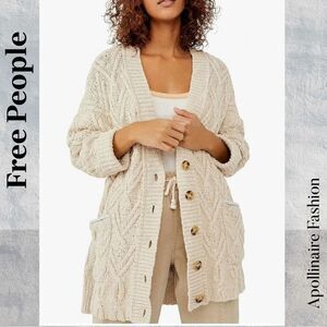 FREE PEOPLE MONTANA CABLEKNIT CARDI SWEATER IN TEA NEW SMALL PETITE